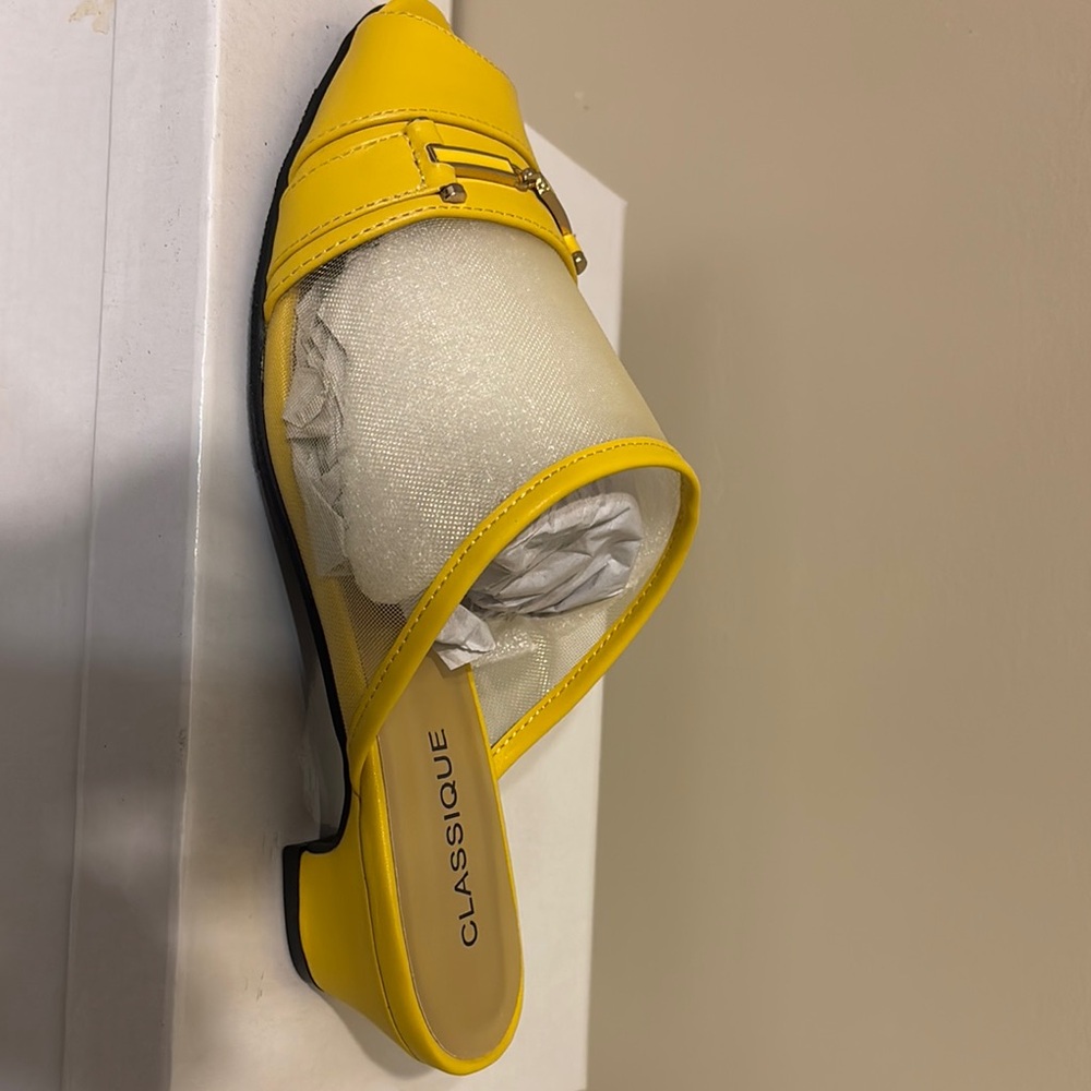 Yellow Leather Mules with Low Heel
